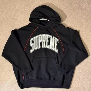 Supreme Black Hoodie with White Logo and Red Details